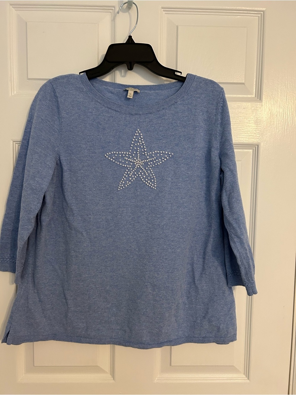 Talbots Light Blue Knit Top with Needlepoint Star